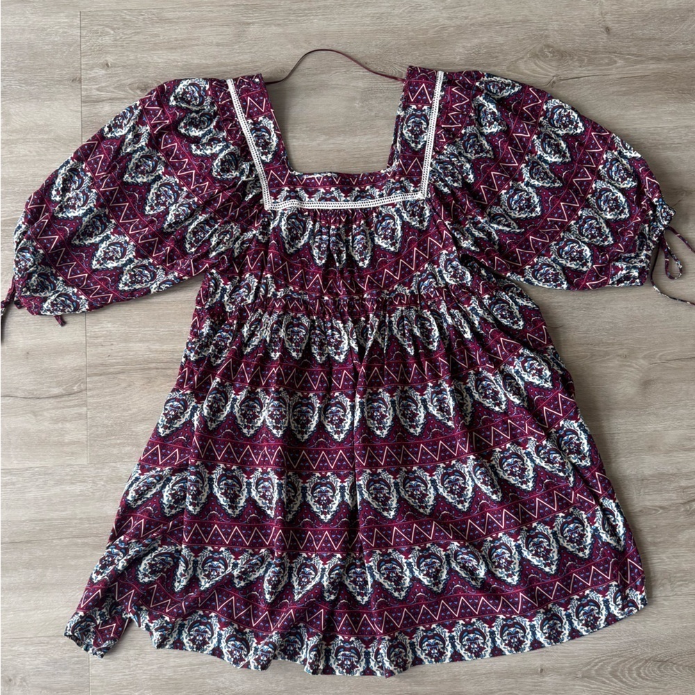 Umgee Mixed Print Boho Tiered Dress Women’s Size L